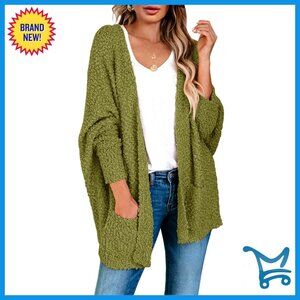 Oversized Chunky Cardigan Batwing Sleeves Open Front Cozy Knit Sweater